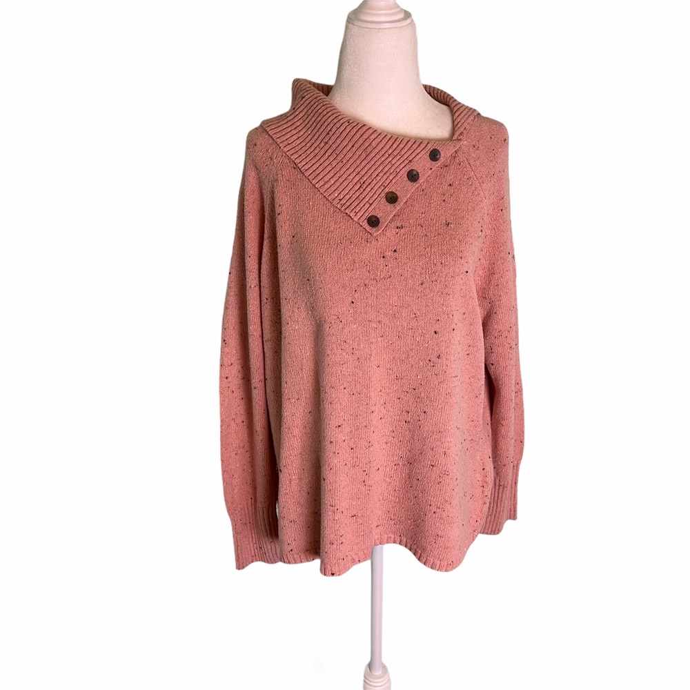 J Jill Cotton Button Collar Pullover Sweater